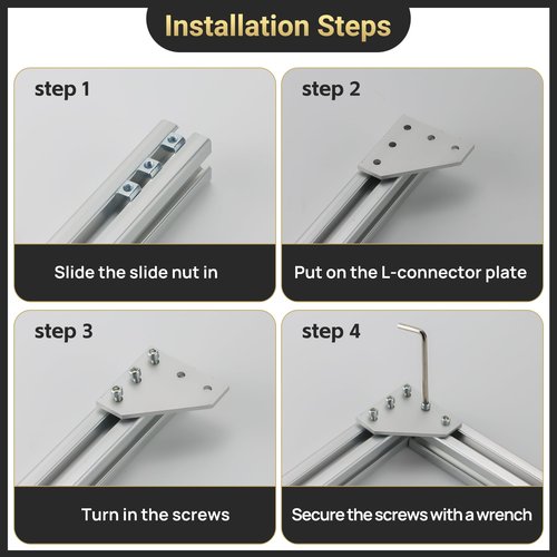 12 Set 2020 Corner Bracket Joint Plate L Shape 5 Hole Aluminum Extrusion Connector with 60Pcs T-Nuts, 60Pcs Screws and 1Pcs Wrench for 20 x 20mm Series Aluminum Extrusion Profile, Silver
