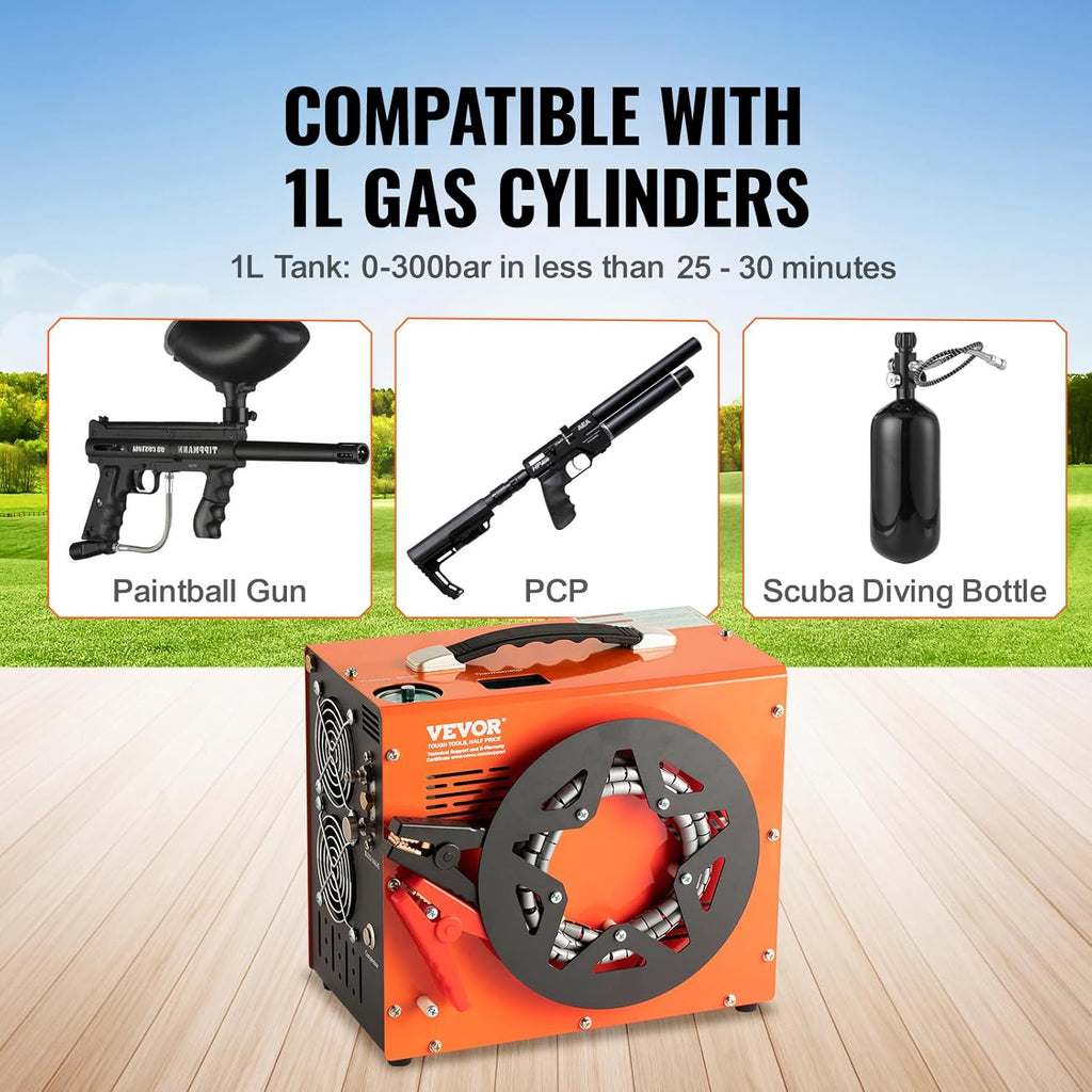 VEVOR PCP Air Compressor - 4500PSI Portable Airgun Compressor with Auto-Stop | Oil & Water-Free, DC12V/AC120V