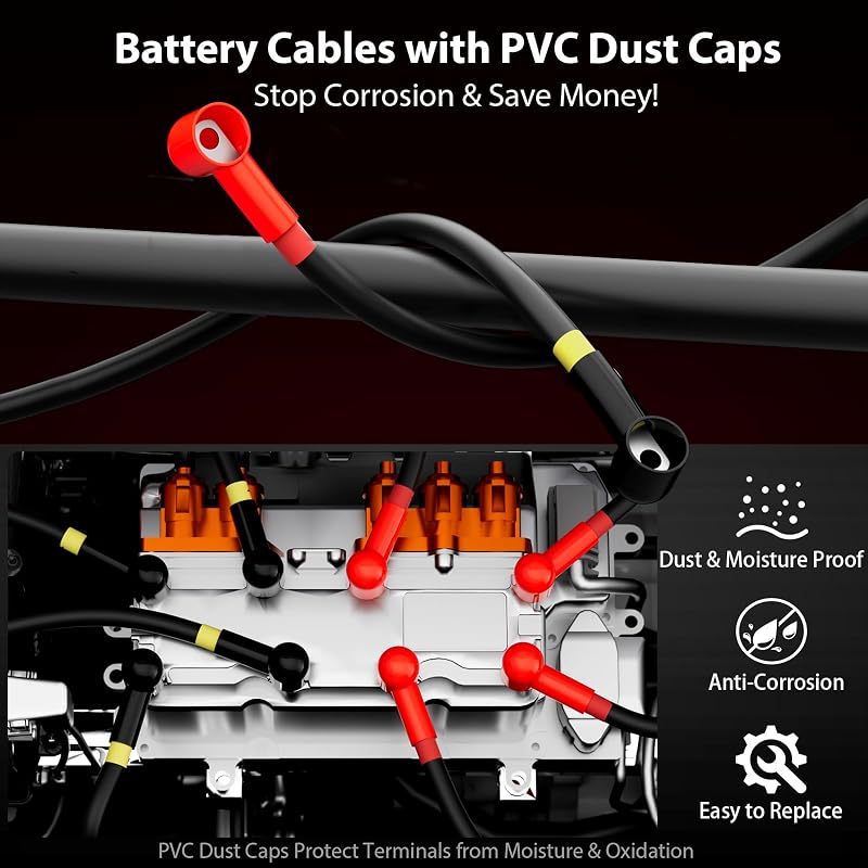 Heavy-Duty 7-Piece 4 AWG Golf Cart Battery Cable Kit for EZGO TXT 1994+ 36V/48V with Dust Caps