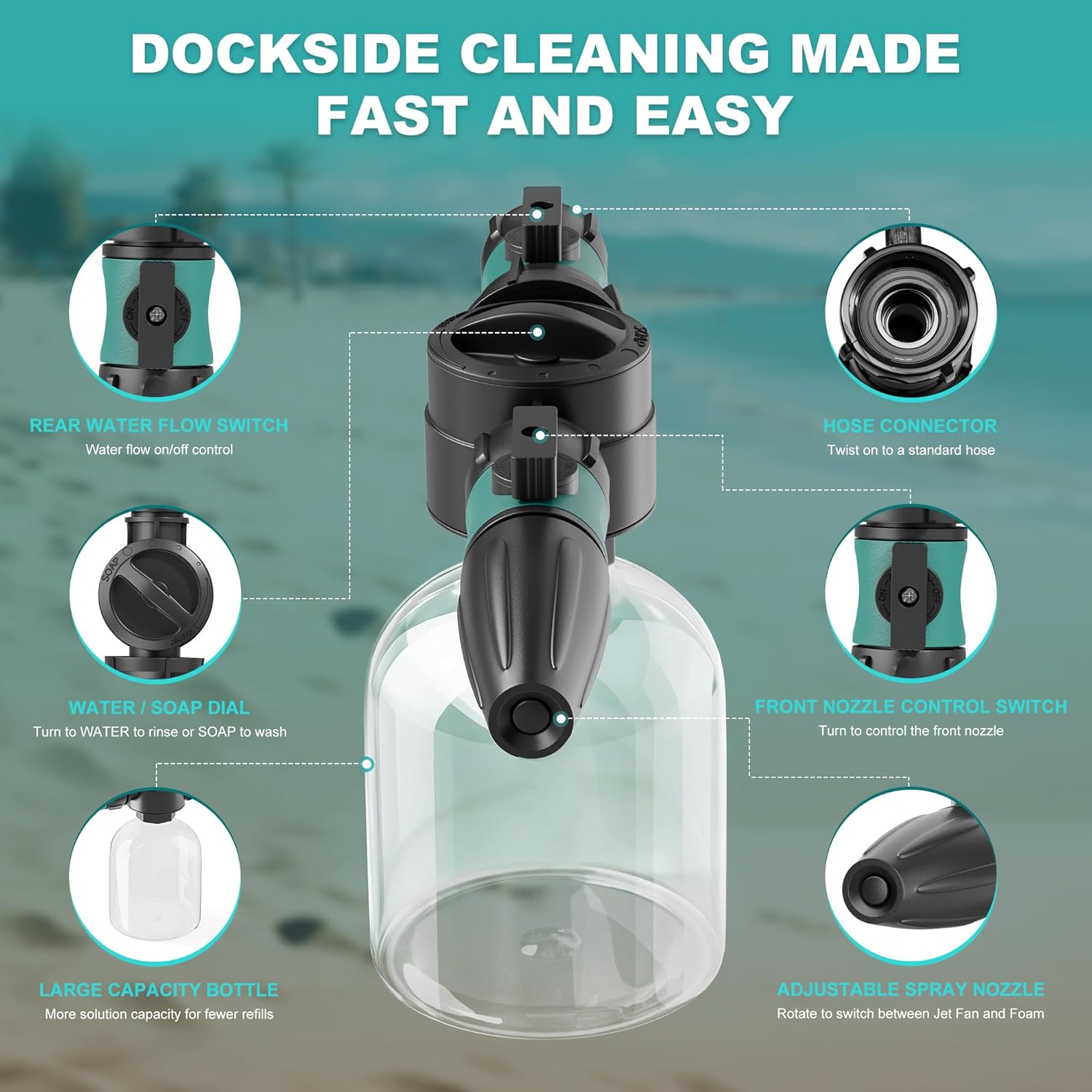 **Salt Remover Flush Kit by [Brand Name] | 500ml High Capacity Bottle - Dual Control Water & Soap Switch - 3 Spray Modes for Boats & Cars**