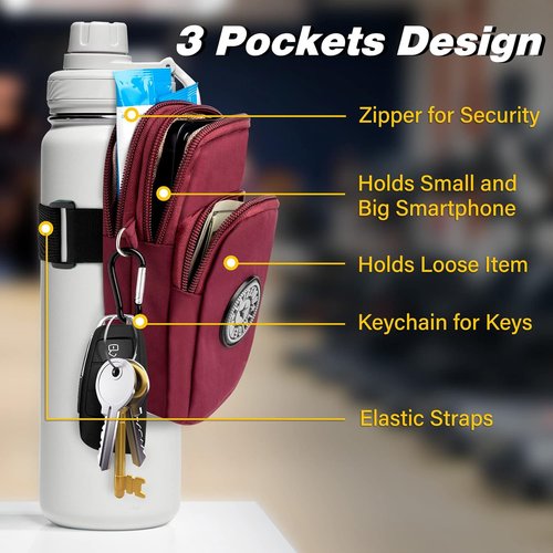 Gym Water Caddy - Phone Holder & Water Bottle Sleeve Bag with Pocket for Cards & Keys