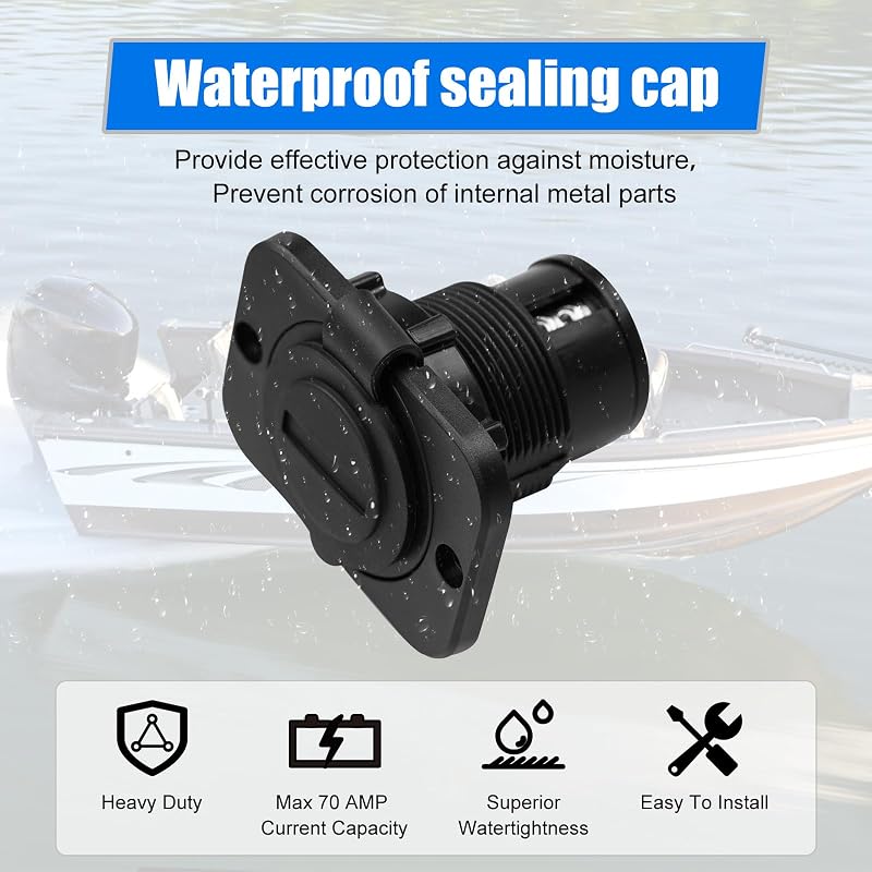 70A Trolling Motor Plug & Receptacle for 2/3-Wire Systems, 12V-48V Marine Power Connector