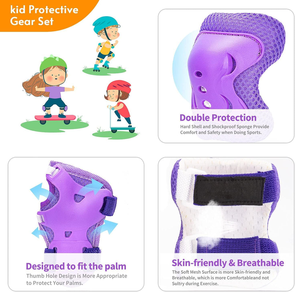 Skiennix Kids Protective Gear Set - Knee Pads, Elbow Pads & Wrist Guards | Ages 3-15 for Roller Skating, BMX & More