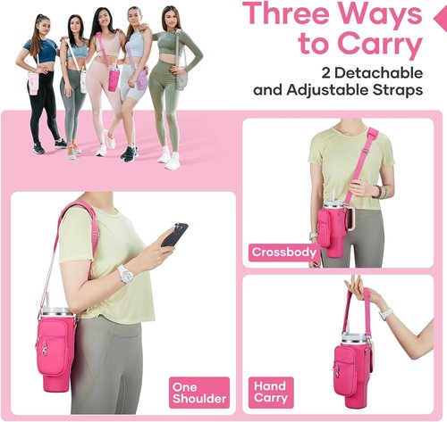 Linmaya Water Bottle Carrier Bag - Neoprene Cross-Body Bag for Stanley Cup 40/30oz with Phone Holder & Adjustable Straps