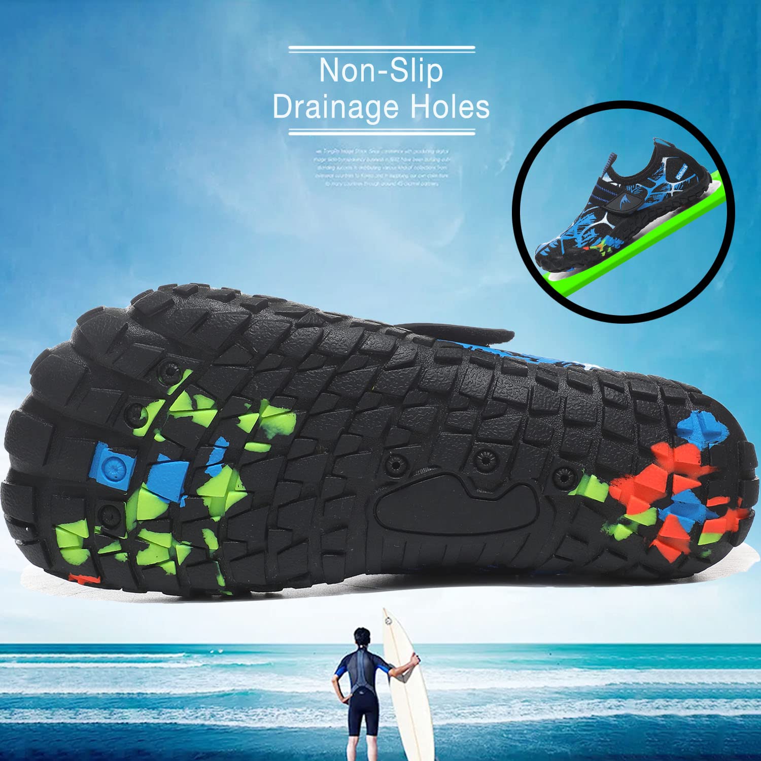 Quickshark Kids Water Shoes Boys Girls Barefoot Aqua Socks Lightweight Quick Dry Sandals Slip On Walking Sneakers for Beach Pool Swim C Black 2 Big Kid