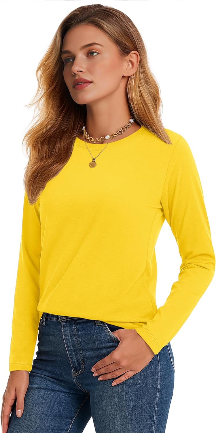YUCOLEN Long Sleeve Shirts for Women - Soft Cotton Crewneck Casual Tees | Comfortable Everyday Wear
