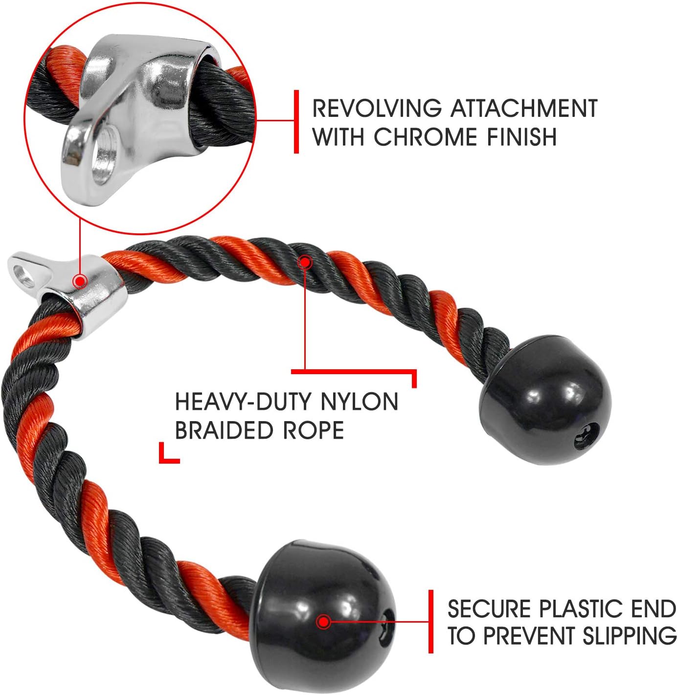 Yes4All Deluxe Tricep Rope - Adjustable 27 & 36 Inch Cable Attachment for Gym Pulley System | 4 Colors Available