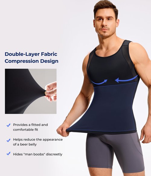 TAILONG Mens Compression Shirt Tank Top Undershirt Shapewear Slimming Body Shaper Vest Mesh Workout Shirts Black