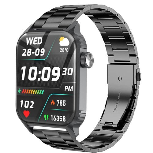 Lamshaw Compatible with TRAUSI Smart Watches Bands, Quick Release Stainless Steel Metal Replacement Straps Compatible with TRAUSI TG08 1.83" HD Smart Watches (Black, 22mm size band)