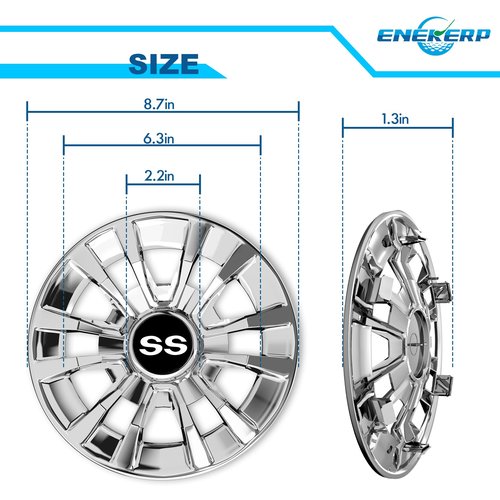 Enekerp Golf Cart SS Wheel Covers Hub Caps, Golf Cart 8 Inch Snap-on Wheels for Club Car, EZGO, Yamaha, Set of 4