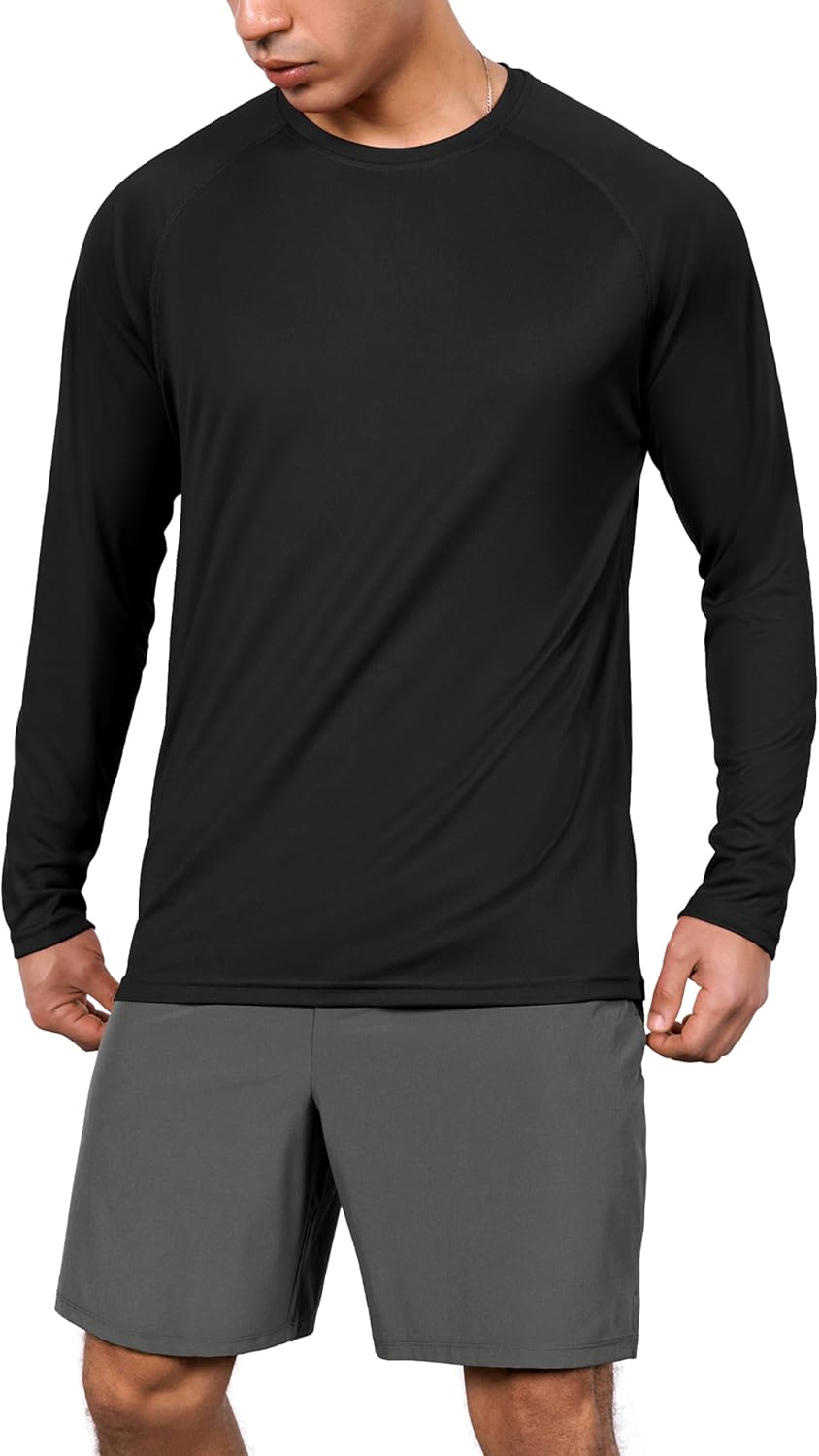 ODODOS Men's Quick Dry Long Sleeve Shirts - UPF 50+ Sun Protection Athletic Tops for Fishing & Workouts