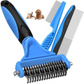 Skiennix Pet Grooming Set - 3PCS Double-Sided Rake, Metal Comb & Flea Comb for Cats & Dogs | Extra-Wide Deshedding Tool (Blue)