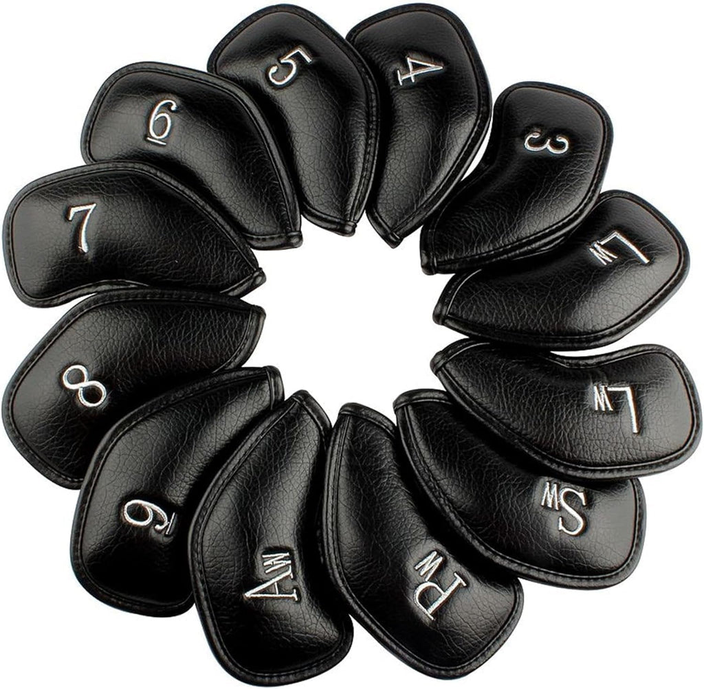 Xuesong Golf 12pcs Thick Synthetic Leather Golf Iron Head Covers Set Headcover Fit All Brands Callaway Ping Taylormade Cobra Etc