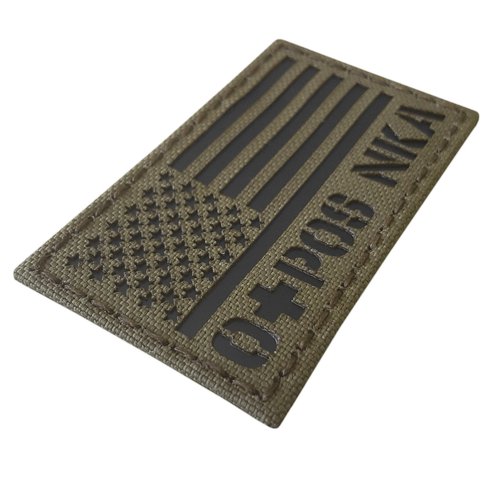 Infrared USA Flag OPOS O+ Blood Type NKA NKDA IR Tactical Morale Touch Fastener Patch (Ranger Green)