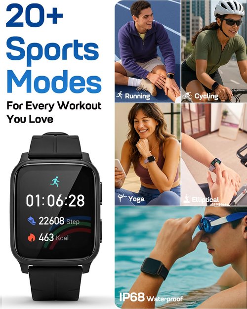 MorePro Fitness Tracker with 24/7 Heart Rate & Blood Pressure Monitor, Blood Oxygen & Sleep Tracker, Smart Watch with Step Calorie Counter, IP68 Waterproof Activity Tracker for Women Men Android iOS