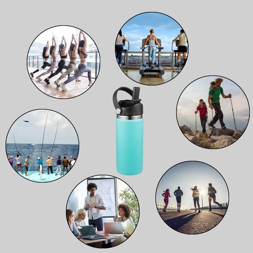 Straw Lid Compatible with 12 16 18 32 40 oz Wide Mouth Hydro Flask, Lids with Straw for Water Bottle Accessories, Replacement Straw Cap with Flex Handle for Hydroflask, Black - 2 Pack