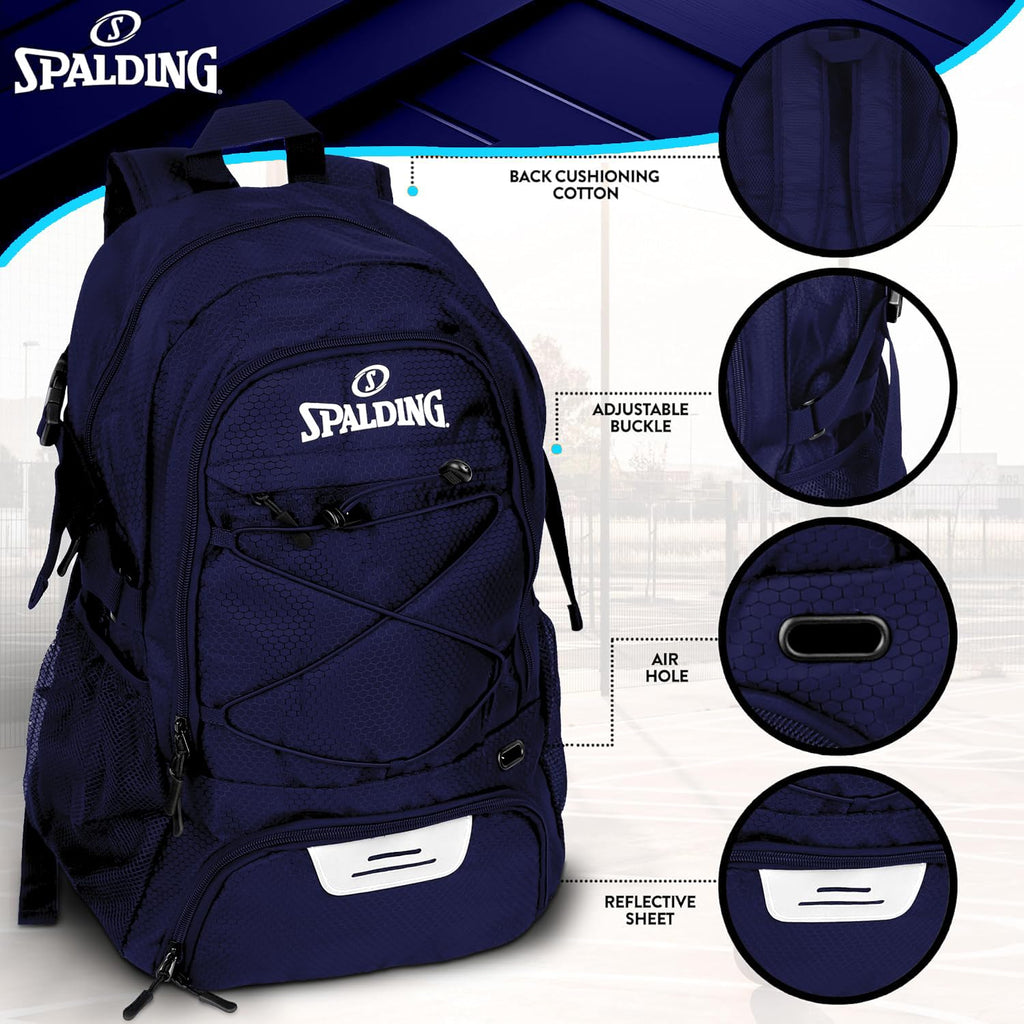 Spalding Basketball Backpack Sports Bag | Large Navy Backpack with Shoe and Ball Compartment | Use for Sport Accessories and Stuff | Basketball Gifts for Sports Players
