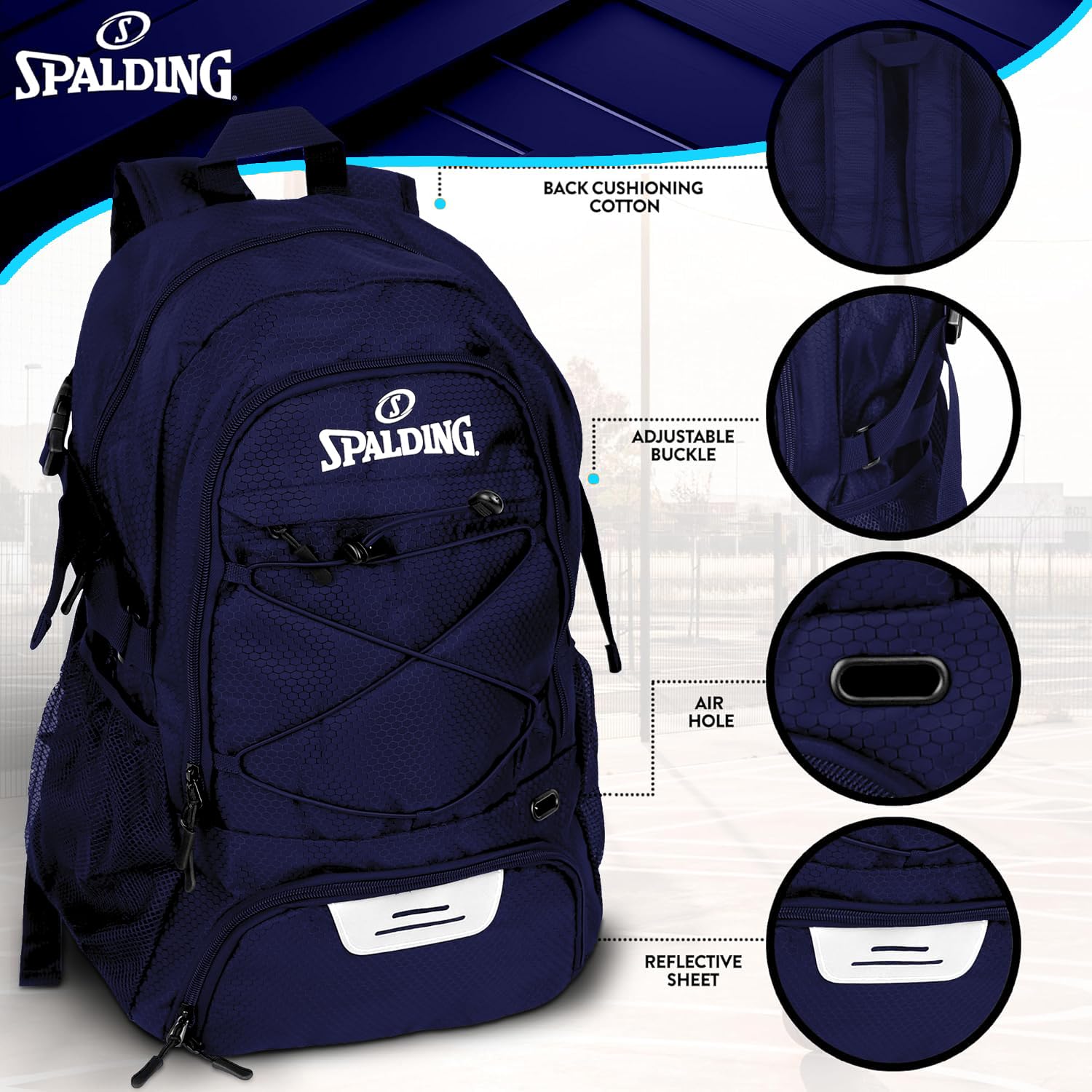 Spalding Basketball Backpack Sports Bag | Large Navy Backpack with Shoe and Ball Compartment | Use for Sport Accessories and Stuff | Basketball Gifts for Sports Players