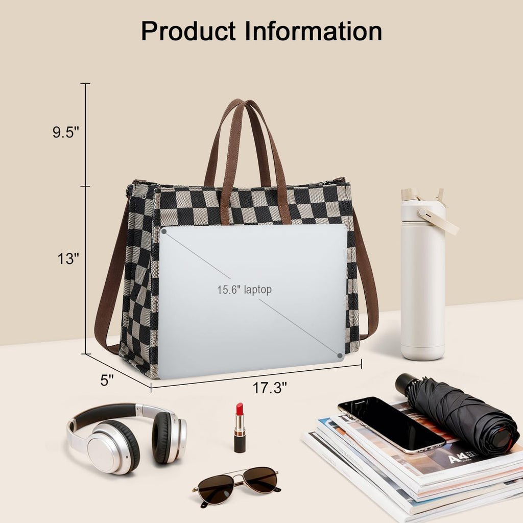 BTOOP Laptop Tote Bag for Women, 15.6 Inch Canvas Work Tote with Padded Compartment, Leopard Print Teacher Bag for Office, College and Travel