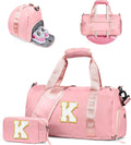 Skiennix Girls Gym Bag - Personalized Weekender Tote with Shoe Compartment & Makeup Pouch | Ideal Graduation Gift for Kids (Letter K)
