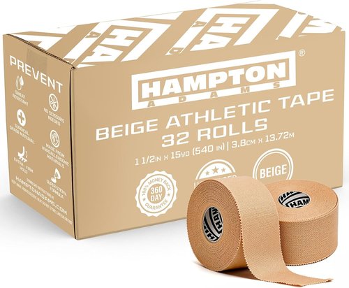 Hampton Adams | Original Athletic Tape | No Sticky Residue, Easy to Tear | 32-Pack, 45 ft Rolls