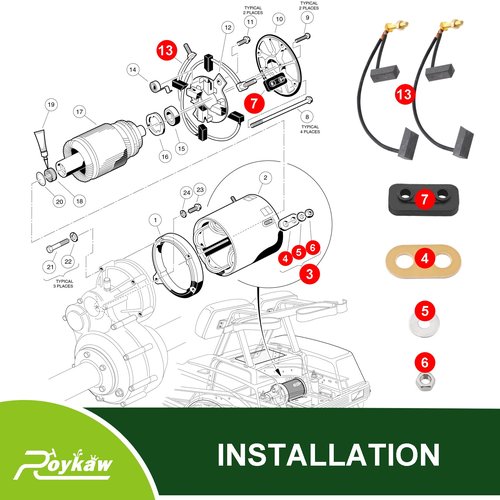 Roykaw Golf Cart 36/48 Volt Motor Brush Assembly Set Compatible with Club Car 1994-up and Yamaha G8/G9/G14/G16 Electric Models, Replaces OEM # 1017946, JH7-H1801-00, 520108, 1022519-01