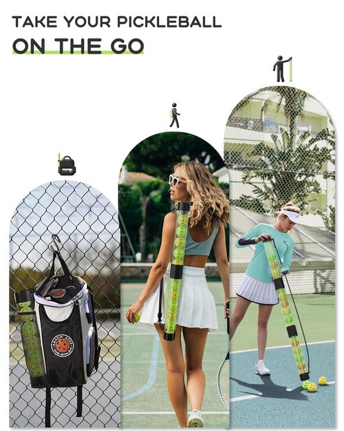 Lomccian Pickleball Ball Retriever Upper Holds 17 Balls, Pickleball Pickup Tube with Shoulder Strap, Easy Pickup Portable Pickleball Ball Holder