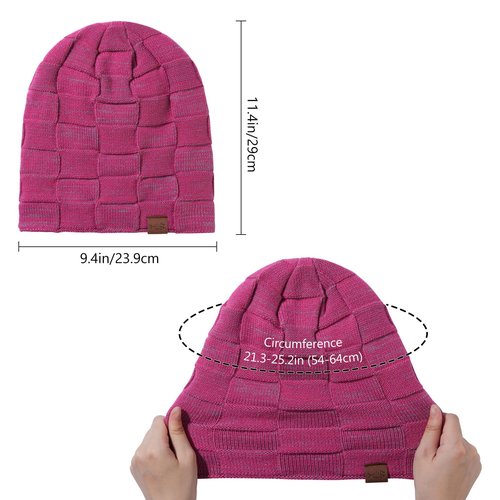 BASSDASH Winter Slouchy Beanies Thick Fleece Lined Skull Cap for Men Women Warm Knitting Hat Rose Red