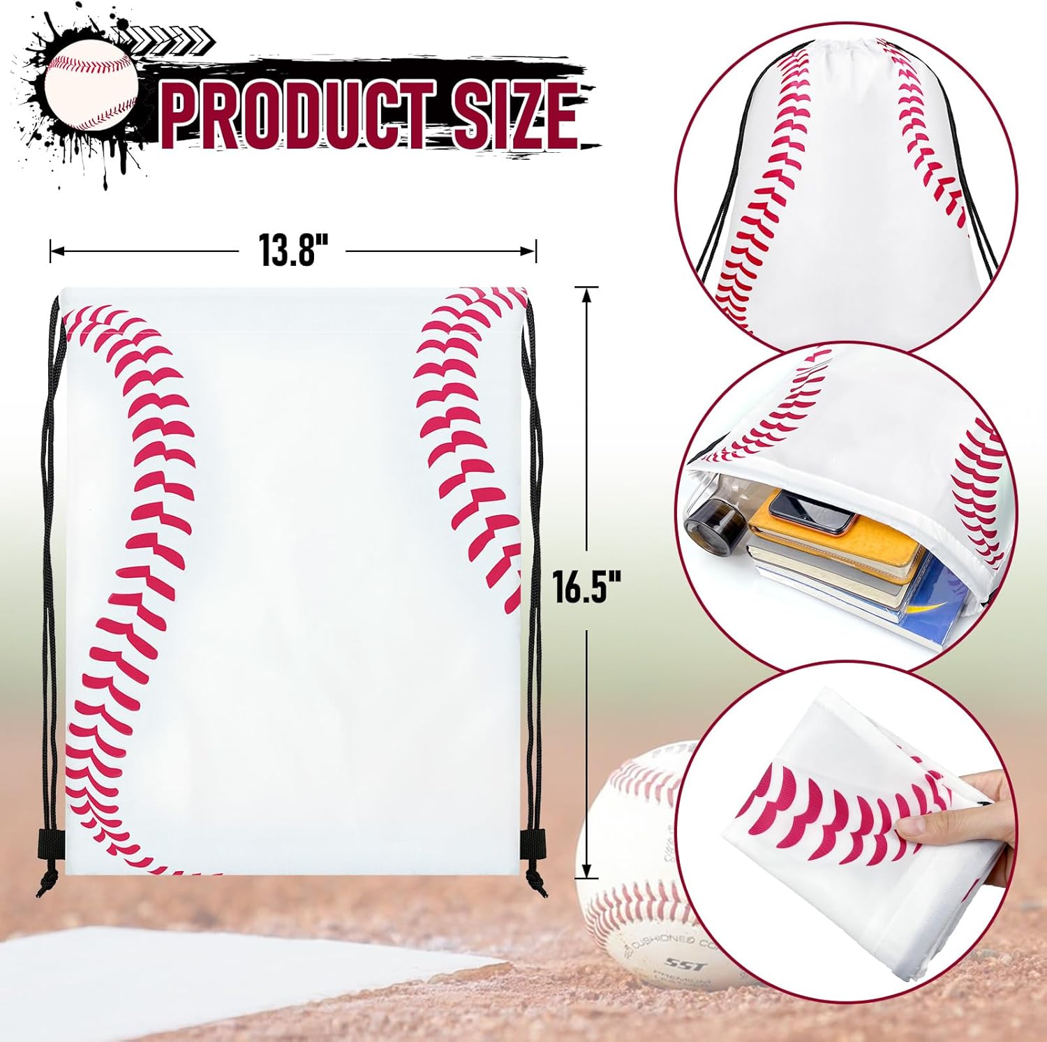 Skiennix 14 Pcs Baseball Drawstring Bags - Perfect Party Favors for Sports Teams & Birthdays