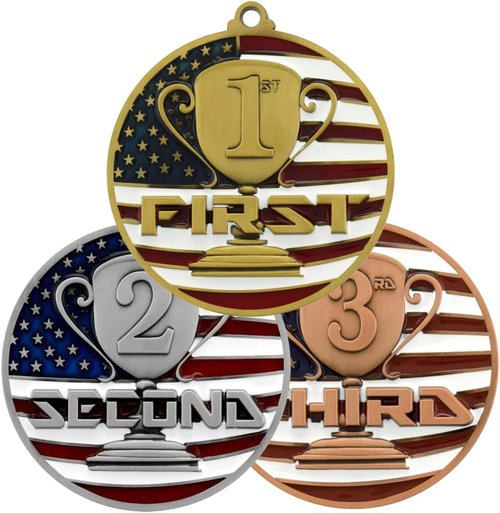 Decade Awards Custom Engraved Patriotic Place Medal - Stars and Stripes Neck Ribbon | 2.75 Inch Wide
