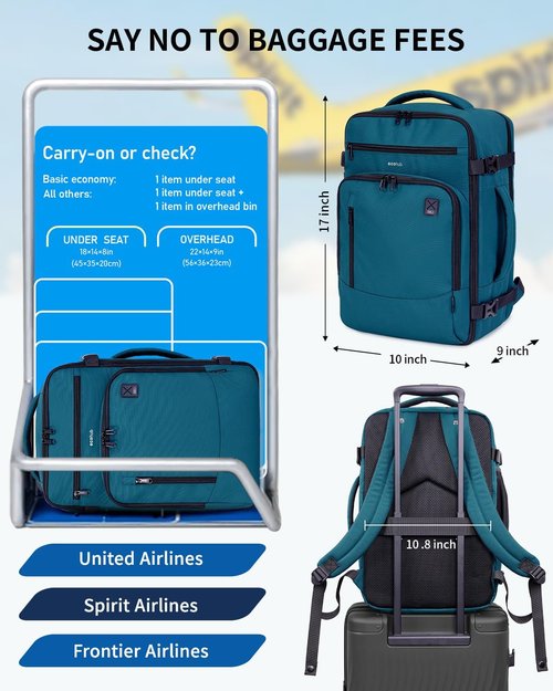 ECOHUB 17" Small Travel Backpack - Water Resistant Rucksack with 16 Pockets | Fits 15.6" Laptop, 25L, Blue Green