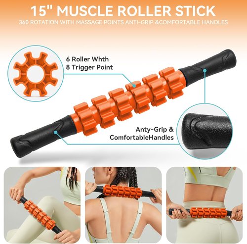 Krightlink 5-in-1 Foam Roller Set - Deep Tissue Muscle Massage & Trigger Point Relief | Orange & Black