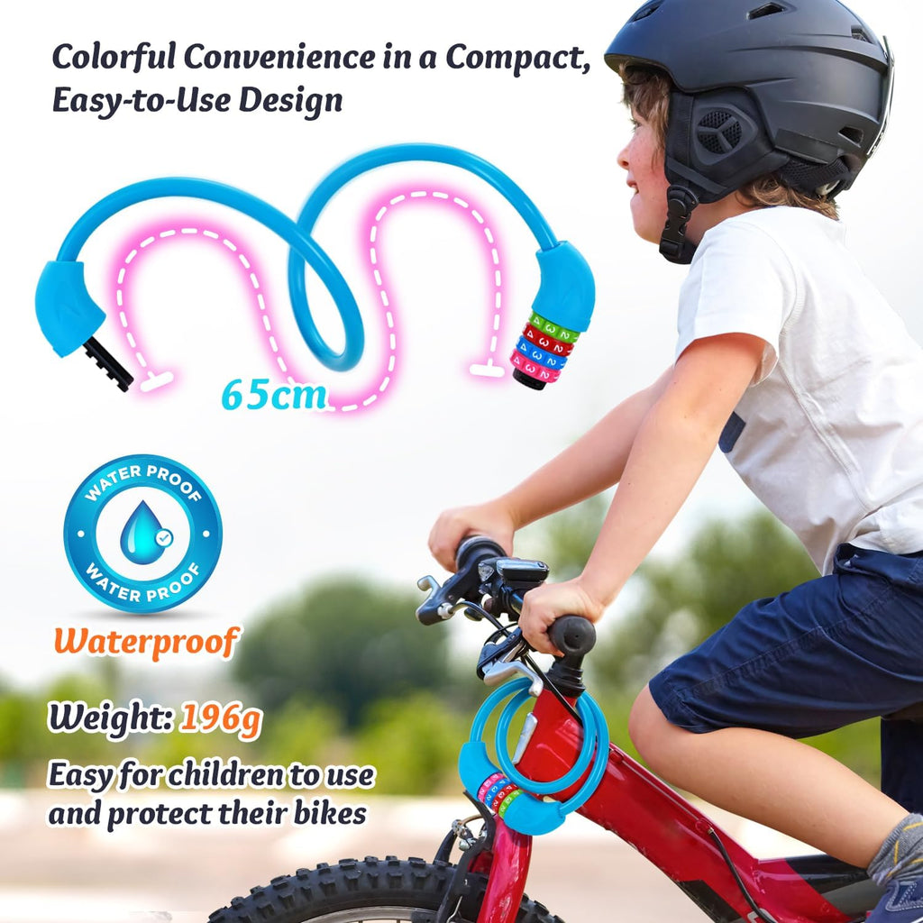 Sportneer Cable Lock - High Security 4-Digit Resettable Bike Lock | 25.6-Inch Colorful Keyless Lock for Kids - Blue
