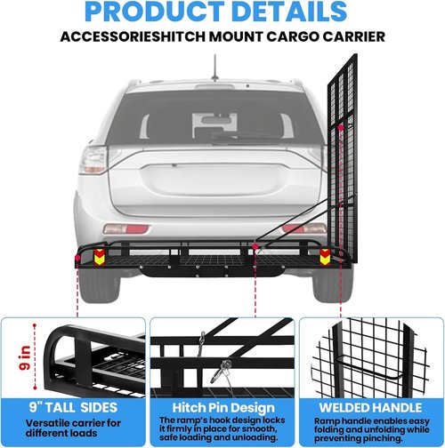Aluminum Hitch Cargo Carrier by [Brand Name] - 1000LBS Capacity with Ramp | 53” x 29” x 9” for SUVs & Trucks