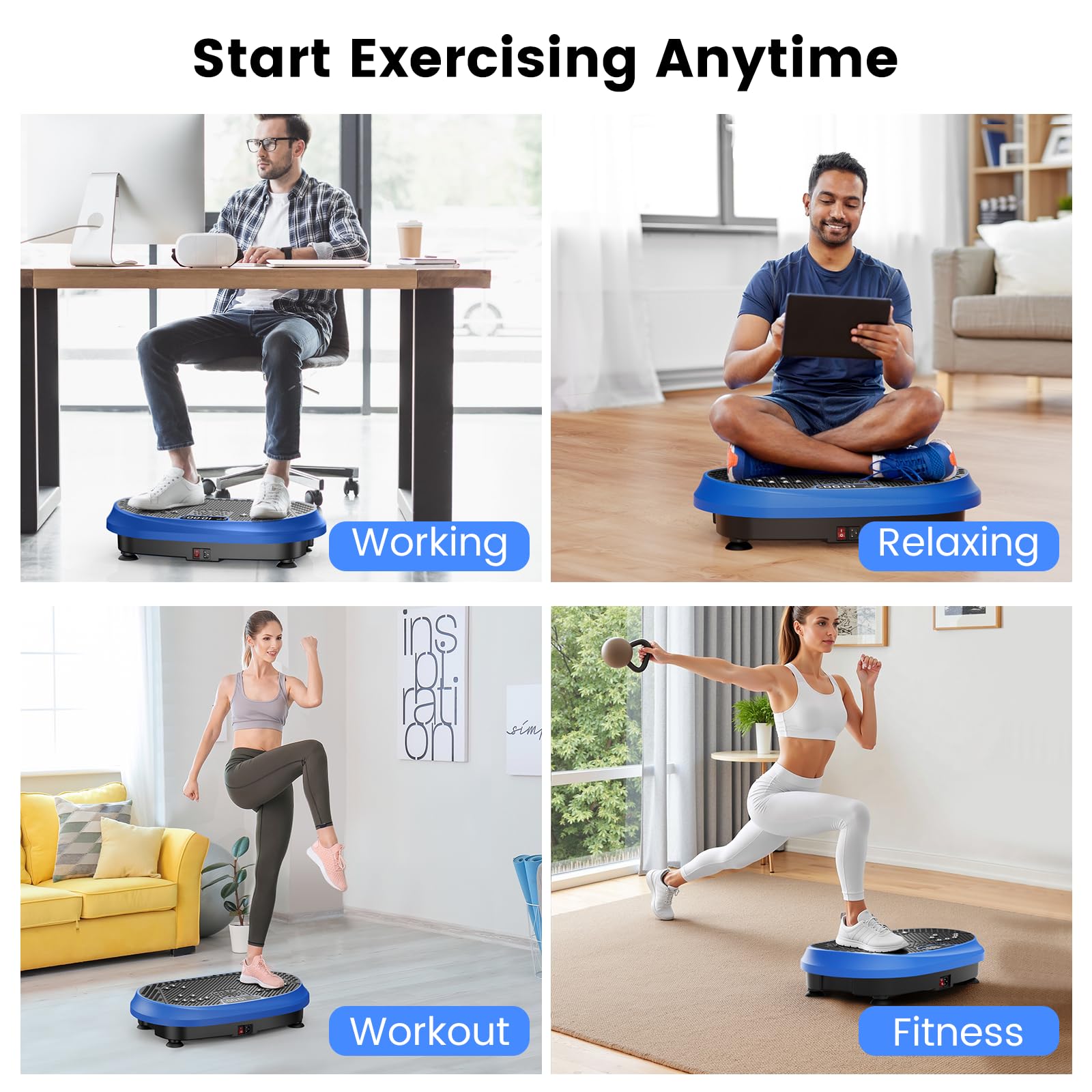 Vibration Plate Exercise Machine, Vibrating Fitness Platform for Lymphatic Drainage, Full Body Shaker Workout Equipment, Bluetooth Power Shaping Vibrate Plate, Board Sport for Home Exercise Gym, Blue