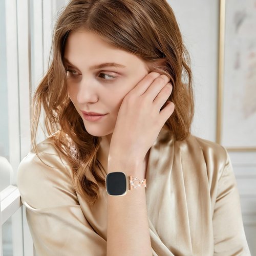 Alociaga Bling Metal Band, Compatible for Fitbit Versa 4/Sense 2/Versa 3/Sense Band, Cute Dressy X-Shaped Silver Bracelet for Women