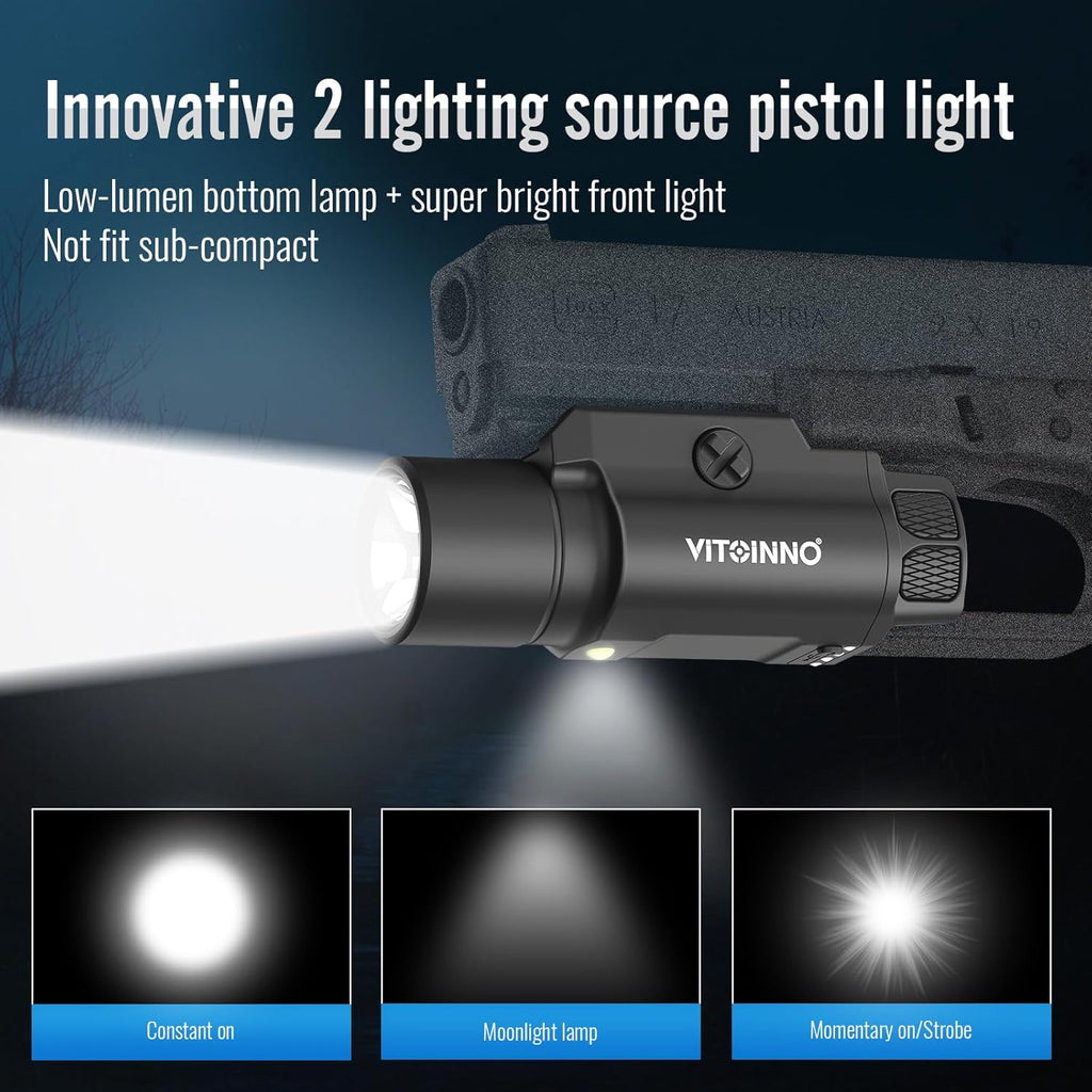 Skiennix 1750 Lumen Tactical Flashlight - Rechargeable Pistol Light with Strobe & Moonlight Mode