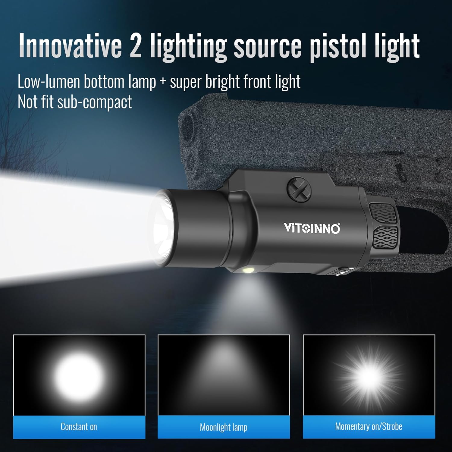 Skiennix 1750 Lumen Tactical Flashlight - Rechargeable Pistol Light with Strobe & Moonlight Mode