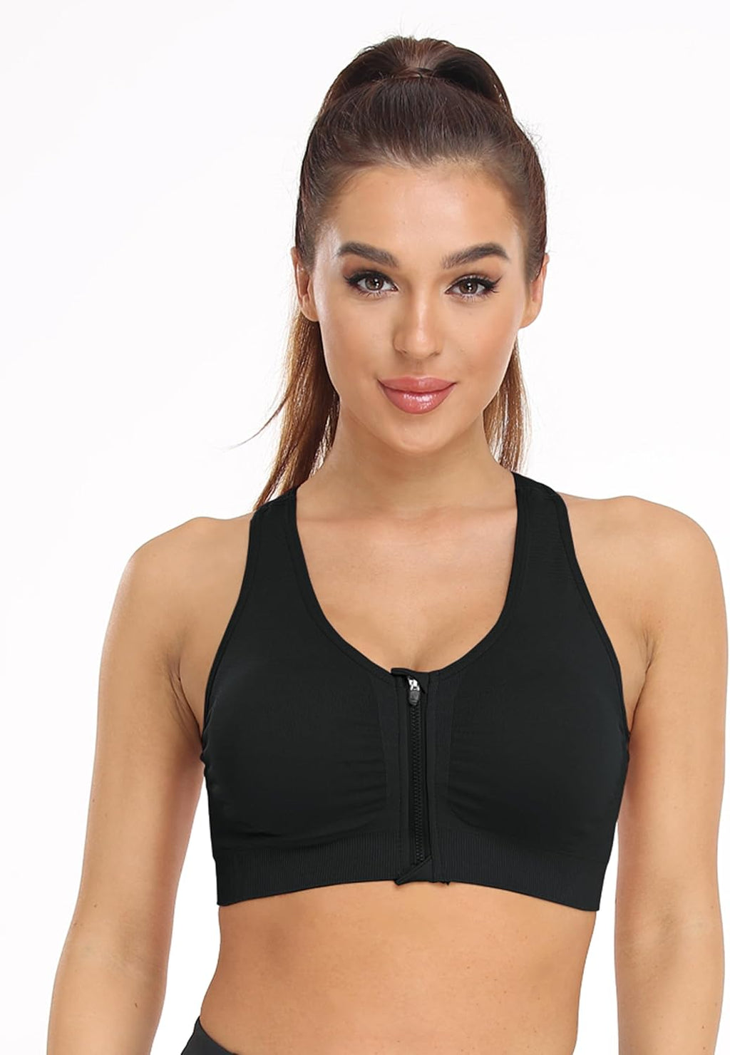 Skiennix Women's Zip Front Sports Bra - Wireless Comfort for Post-Surgery & Yoga | Active Fit