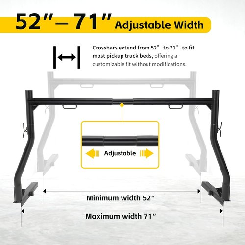 MaxxHaul 50241 Adjustable Steel Truck Ladder Rack – No Drill Installation, 500 lbs Capacity, 52"–71" Width, Clamp On J-Bolt Mount, Tie-Down Anchors, Pair – Lumber, Kayak, Canoe, Surfboard