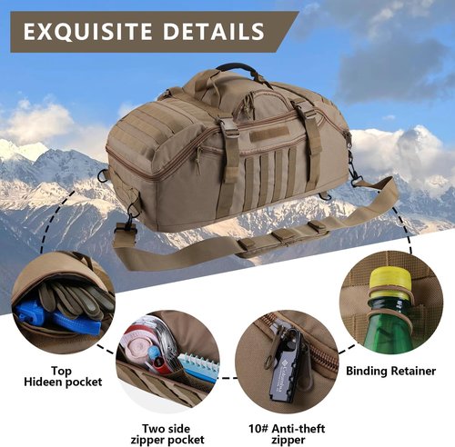 Hannibal Tactical 55L Duffle Bag - Versatile 3-in-1 Tactical Backpack for Gym & Outdoor | Coyote Color