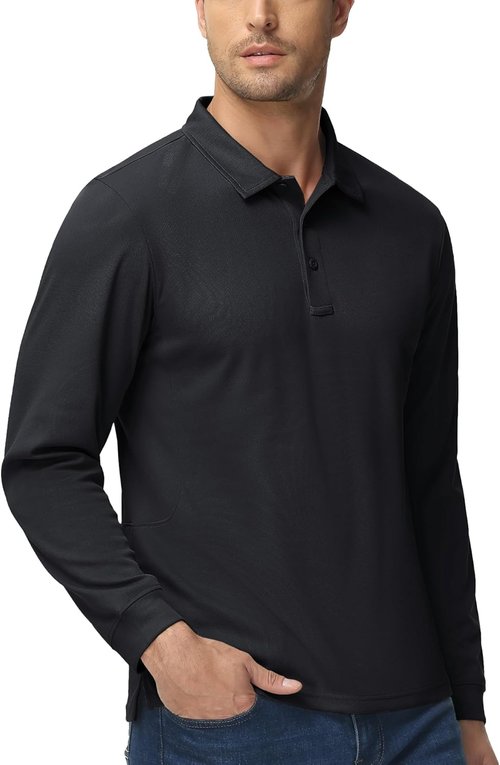MAGCOMSEN Men's Tactical Polo Shirt - Quick Dry Performance Long Sleeve Golf Shirt | Pique Jersey