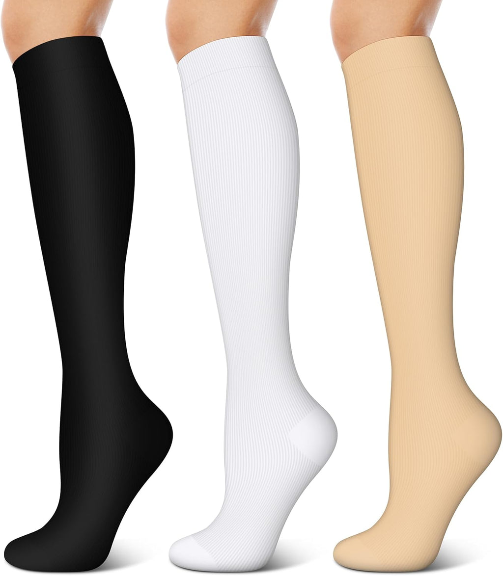 Skiennix Compression Socks - 15-20 mmHg Support for Nurses, Running, Hiking & Recovery | 3 Pairs