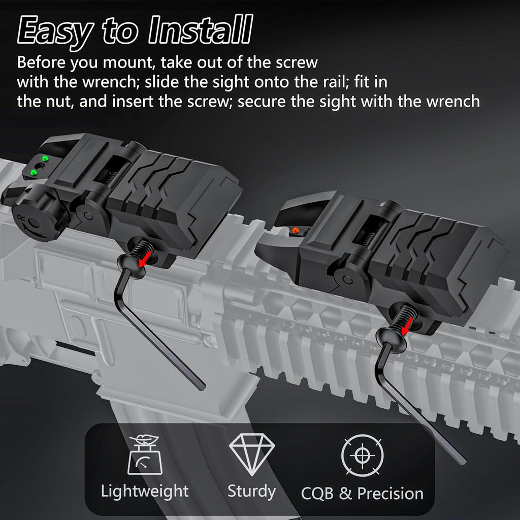 Skiennix Folding Fiber Optic Sights - Flip-Up Front & Rear Backup Sights for Picatinny Rails | Red & Green Dots