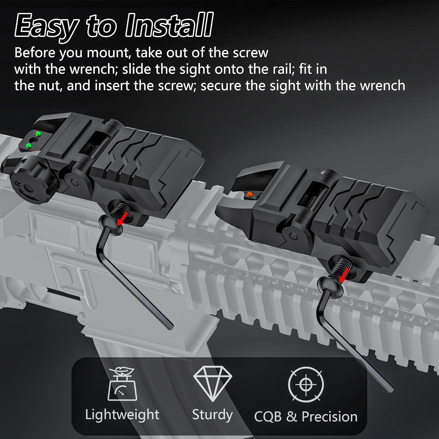 Skiennix Folding Fiber Optic Sights - Flip-Up Front & Rear Backup Sights for Picatinny Rails | Red & Green Dots