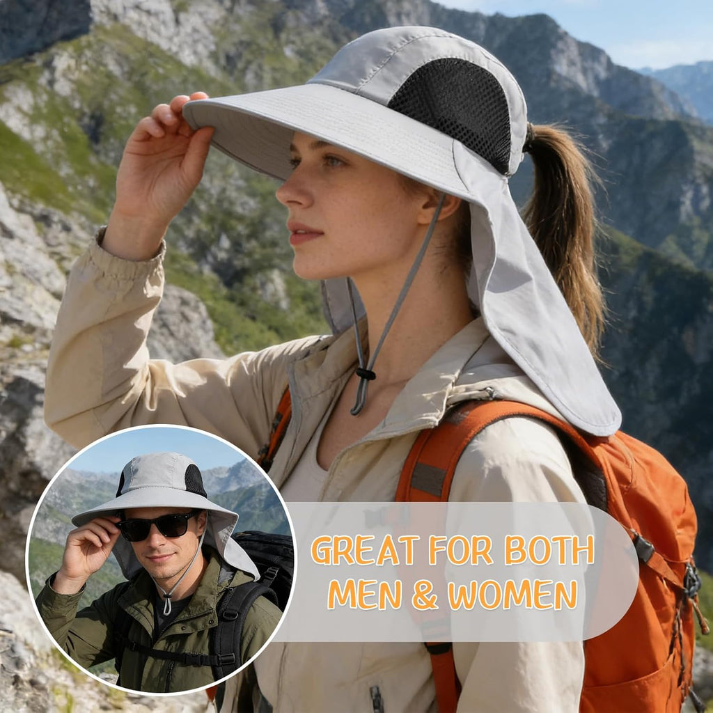 Skiennix Sun Hat - UPF 50+ UV Protection with Neck Flap | Wide Brim Hiking & Fishing Hat for Men & Women