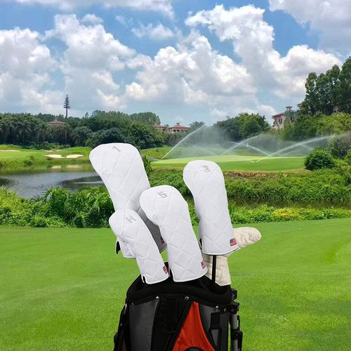 YuEagleSky Golf Club Head Covers (4PCS) Driver Fairway #3#5 Hybrid USA Flag for Club Men Women (White)