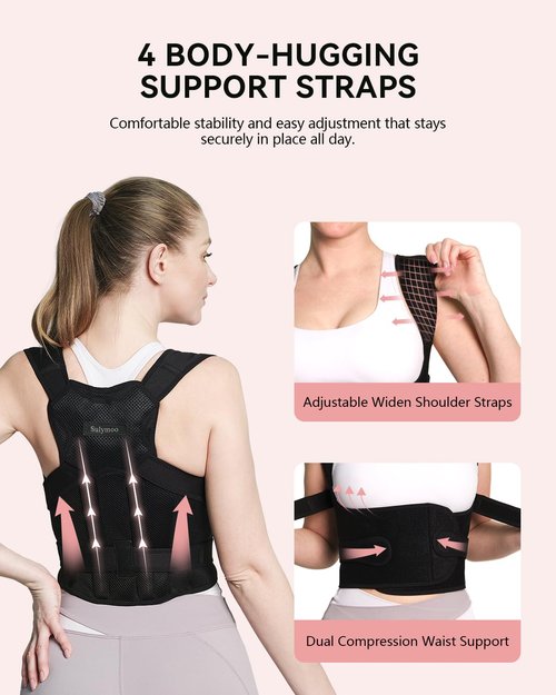 Sulymoo Posture Corrector for Women and Men, Back Brace with Shoulder Support, Adjustable Full Back Brace Straightener for Posture Improving, Relief for Upper & Lower Back, Shoulder Pain (X Large)