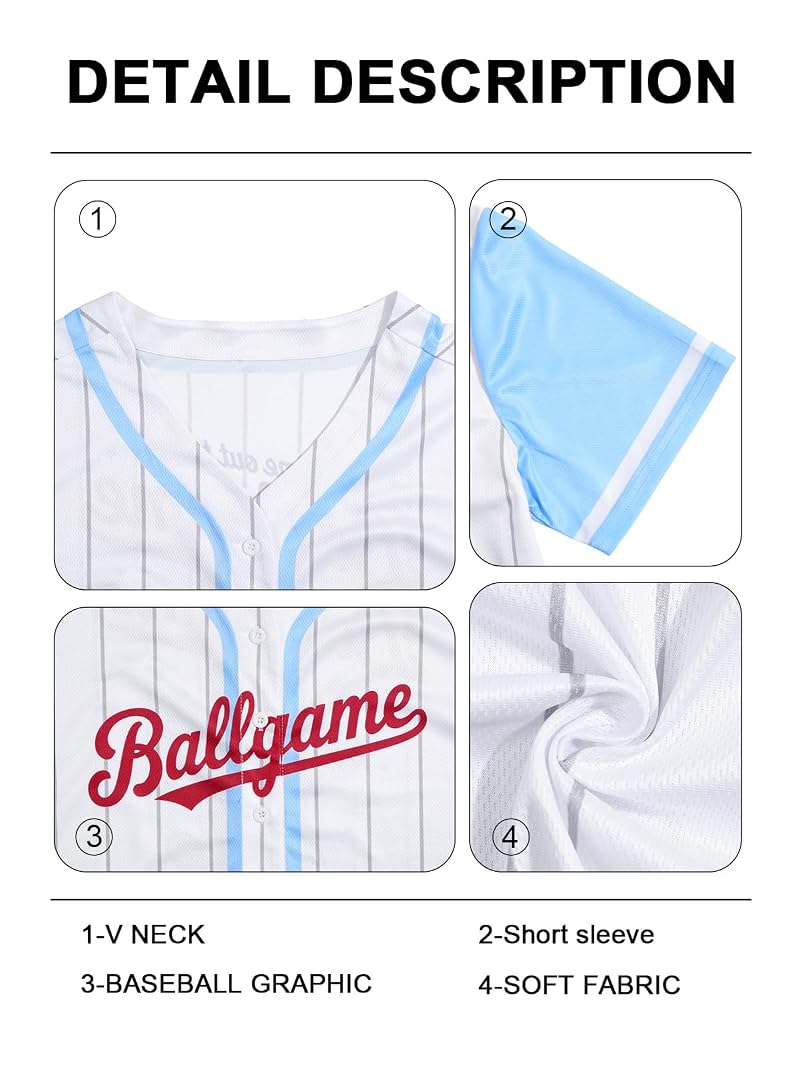KIDDAD Women’s Baseball Jersey Shirt - Game Day Tee, White, Large