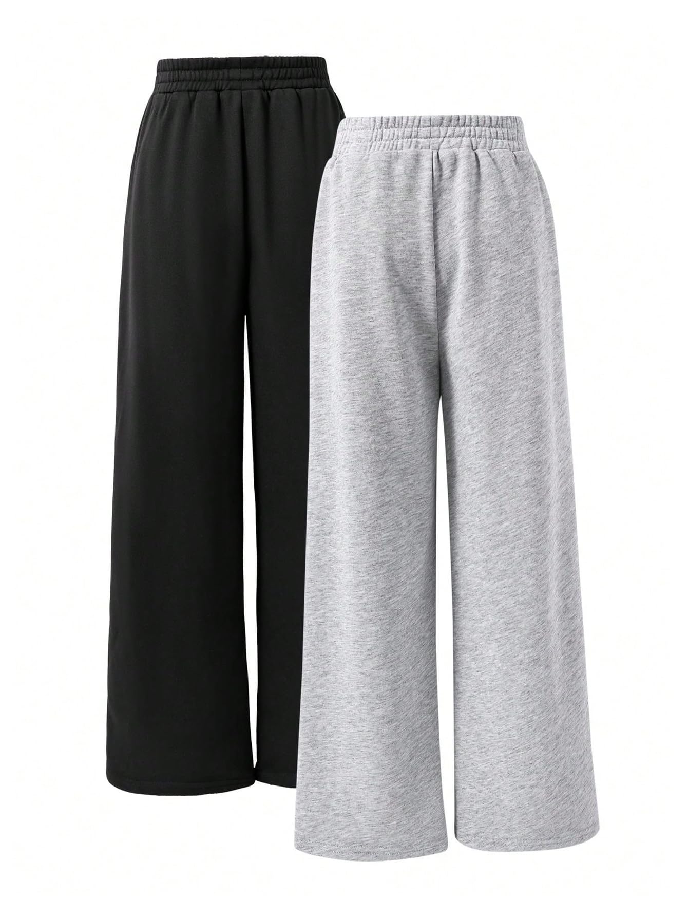 RoseSeek Girl's Baggy Sweatpants Elastic Waist Wide Leg Pants Joggers Track Sweat Pants Trouser 2 Pack Black Grey 12Y